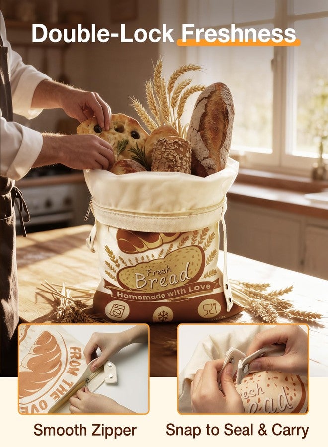 CarryWise Reusable Bread Bags for Homemade Sourdough with Date Keychains and Banneton Liner, 2 Pack Large 17"x12" Freezer Bread Storage with Zipper & Snap Handle for Home Bakers, Picnics & Travel - Image 3
